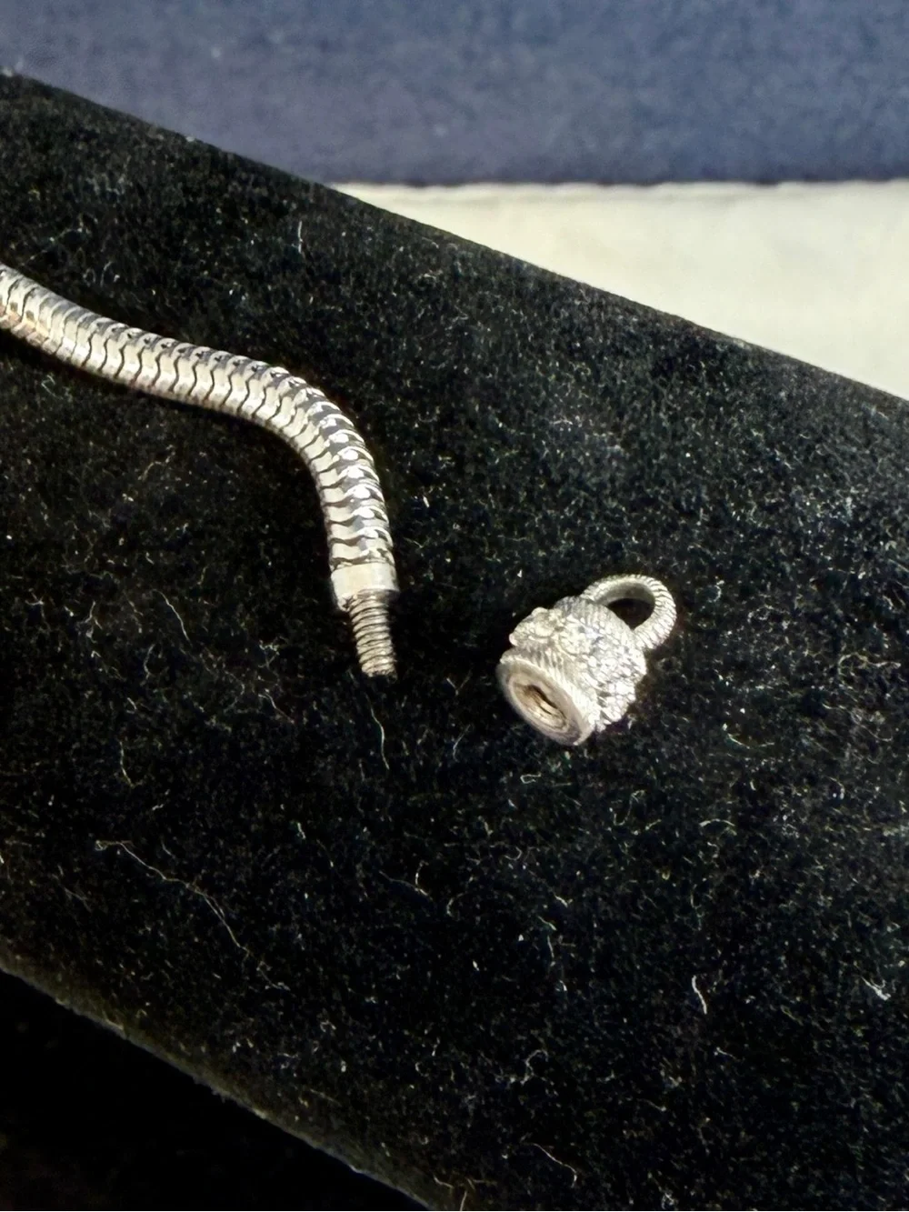 JUDITH RIPKA Sterling Silver Sparkling CZ Snake Charm Bracelet 2 Spacers; 7.5”